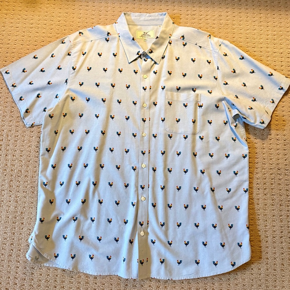 Madda Fella Blue Short-Sleeve Button-Down Shirt w/.  Rooster Print, XXL